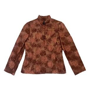 Brown Rust Ellen Tracy Floral Jacket Blazer Size 4 Petite Silk Wool Coat Vintage